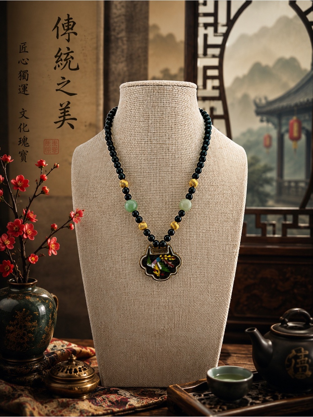 Les Bernard Cloisonné Pendant Necklace